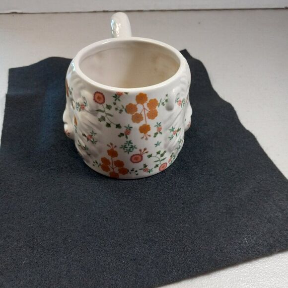 Anthropologie Floral Glazed Stoneware Lion Face with Tail Handle Mug Cottagecore - Picture 5 of 7